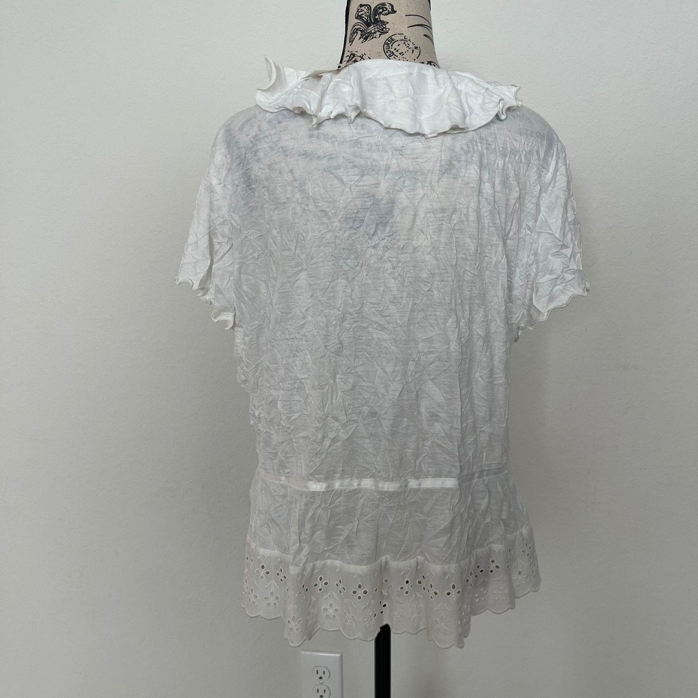 Cato Womens White Eyelet Lace Ruffle Kimono Cardigan Cover Up XL‎ minimal casual - Picture 2 of 10